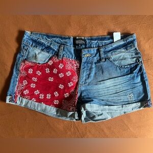 Women's Denim Shorts with Red Bandana Accent